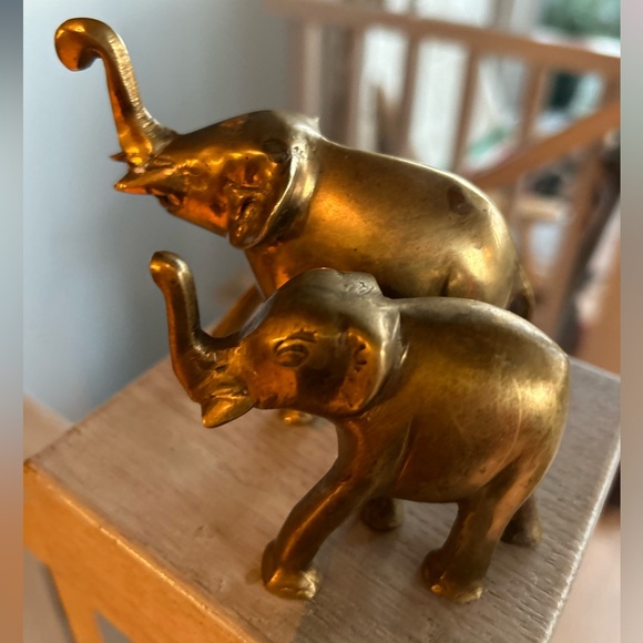 Vintage Brass Elephants With Trunks Up - Good Fortune - Picture 2 of 6